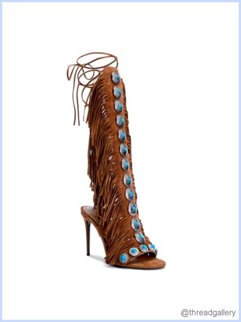 Women's Knee-High Gladiator Sandals with Fringe Heels